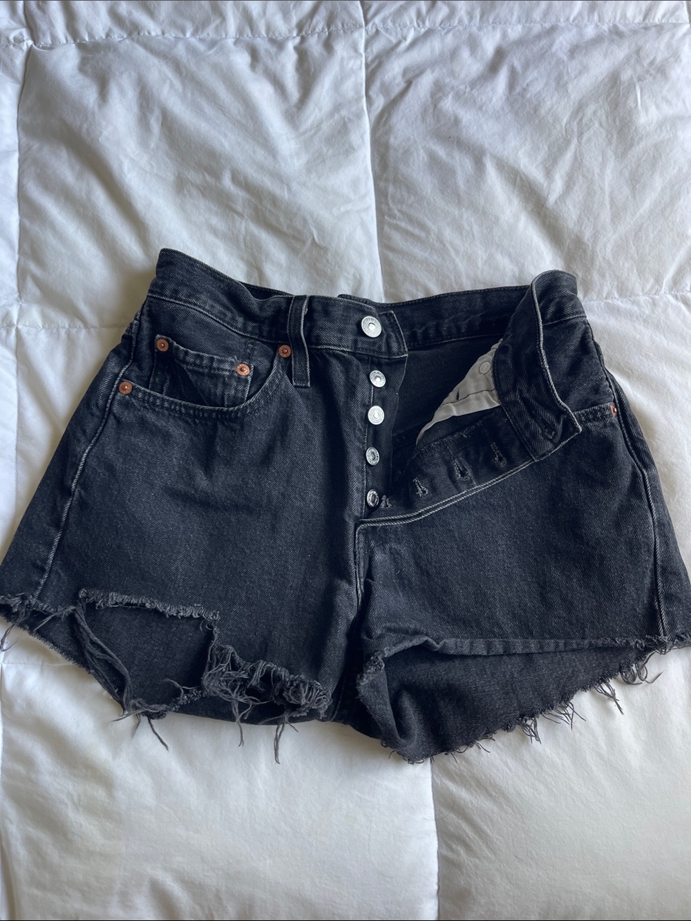 Levi High-Waist Black Denim Cutoff Shorts